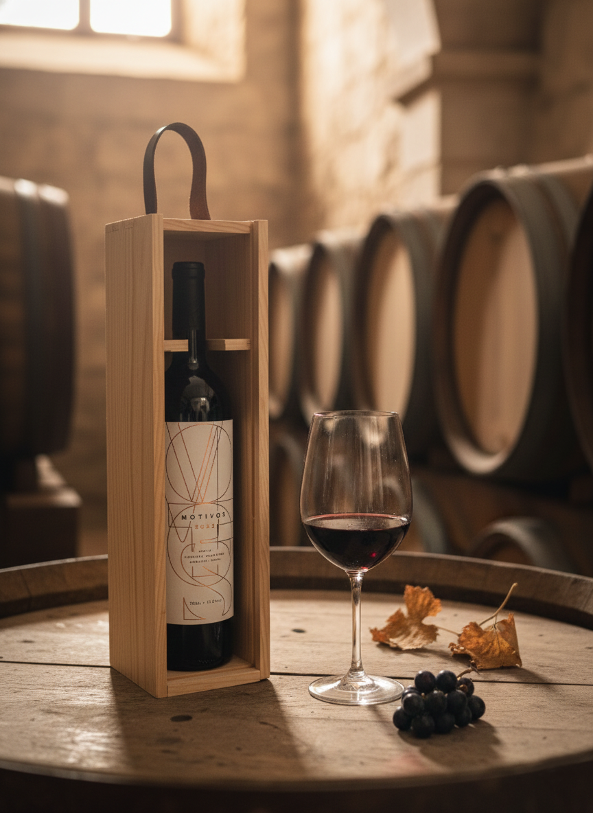 Caja de Madera con Vino Tinto Mexicano Motivos 2022 – Regalo Ideal