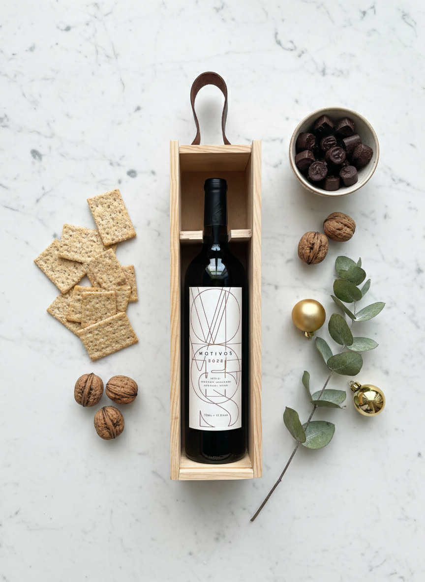 Caja de Madera con Vino Tinto Mexicano Motivos 2022 – Regalo Ideal